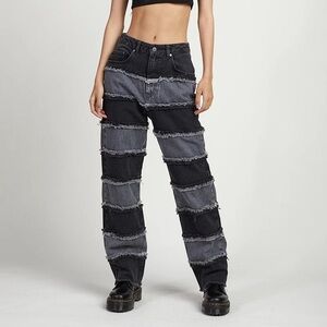 The Ragged Priest Relaxed fit jeans grey‎ fringe patchwork two toned rigid 24